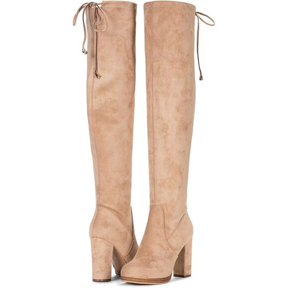 Women's Sand-imitation Suede Thigh High Over The Knee Rounded Toe Tall Long Boot - Picture 9 of 10